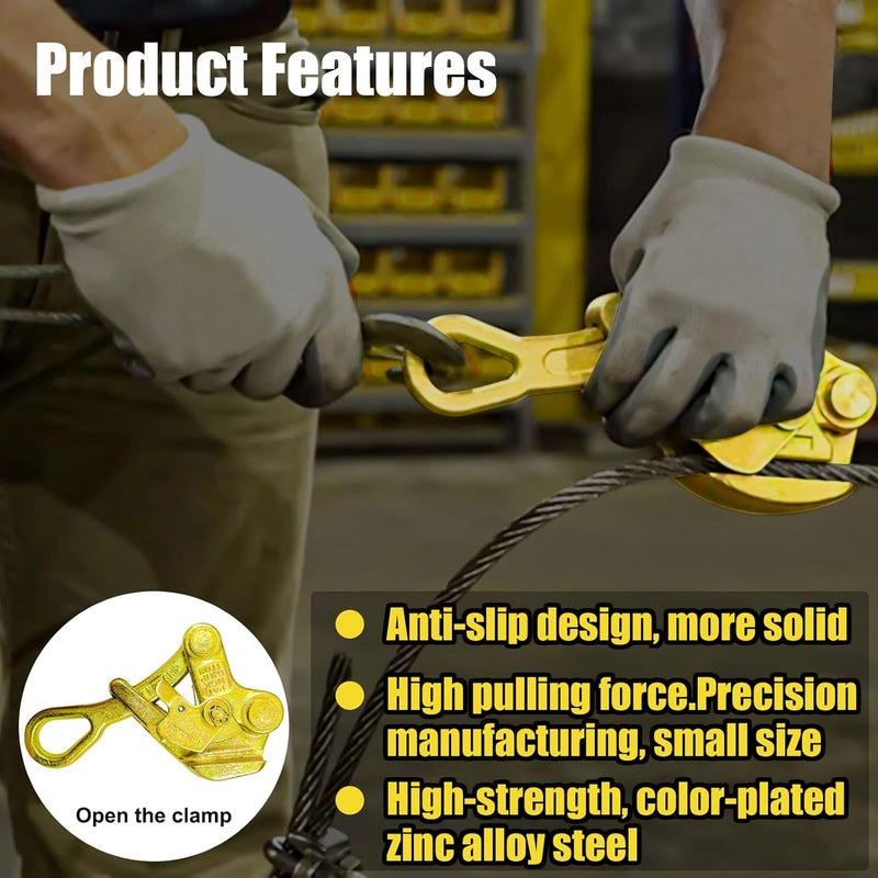 FITHOIST 1 Ton Cable Puller Steel Wire Grip, 2200 Lbs Cable Puller Wire Puller for 5/32”-7/8” Steel Wire Rope, Wire Pulling Come Along Tools (1T) - Image 4